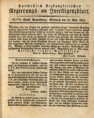 Kurfürstlich-Erzkanzlerisches Regierungs- und Intelligenzblatt (Regensburger Wochenblatt) Mittwoch 27. November 1805