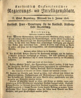 Kurfürstlich-Erzkanzlerisches Regierungs- und Intelligenzblatt (Regensburger Wochenblatt) Mittwoch 8. Januar 1806