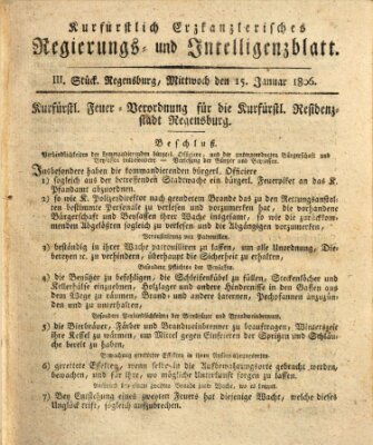 Kurfürstlich-Erzkanzlerisches Regierungs- und Intelligenzblatt (Regensburger Wochenblatt) Mittwoch 15. Januar 1806