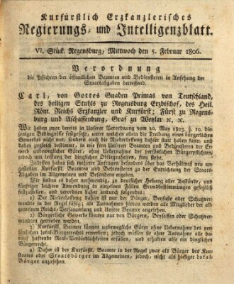 Kurfürstlich-Erzkanzlerisches Regierungs- und Intelligenzblatt (Regensburger Wochenblatt) Mittwoch 5. Februar 1806