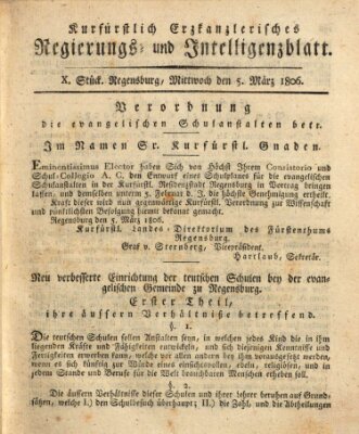 Kurfürstlich-Erzkanzlerisches Regierungs- und Intelligenzblatt (Regensburger Wochenblatt) Mittwoch 5. März 1806