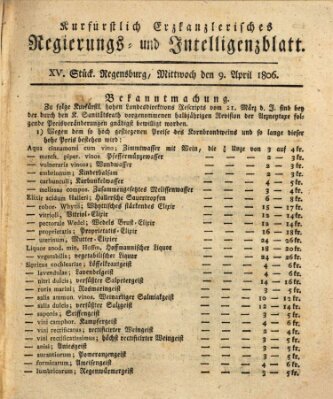 Kurfürstlich-Erzkanzlerisches Regierungs- und Intelligenzblatt (Regensburger Wochenblatt) Mittwoch 9. April 1806