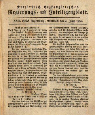 Kurfürstlich-Erzkanzlerisches Regierungs- und Intelligenzblatt (Regensburger Wochenblatt) Mittwoch 4. Juni 1806