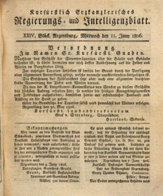 Kurfürstlich-Erzkanzlerisches Regierungs- und Intelligenzblatt (Regensburger Wochenblatt) Mittwoch 11. Juni 1806