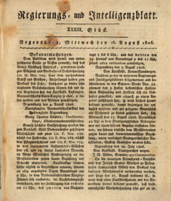 Regierungs- und Intelligenzblatt (Regensburger Wochenblatt) Mittwoch 13. August 1806