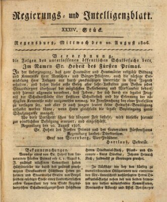 Regierungs- und Intelligenzblatt (Regensburger Wochenblatt) Mittwoch 20. August 1806