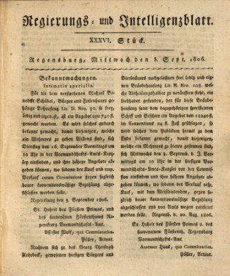 Regierungs- und Intelligenzblatt (Regensburger Wochenblatt) Mittwoch 3. September 1806