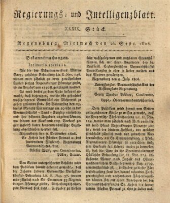 Regierungs- und Intelligenzblatt (Regensburger Wochenblatt) Mittwoch 24. September 1806