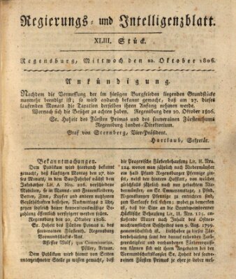 Regierungs- und Intelligenzblatt (Regensburger Wochenblatt) Mittwoch 22. Oktober 1806