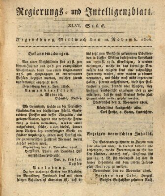 Regierungs- und Intelligenzblatt (Regensburger Wochenblatt) Mittwoch 12. November 1806