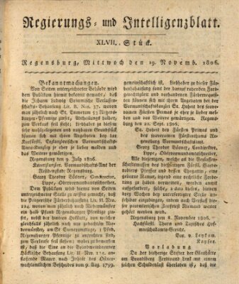 Regierungs- und Intelligenzblatt (Regensburger Wochenblatt) Mittwoch 19. November 1806