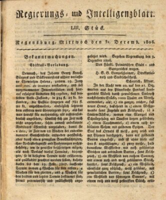 Regierungs- und Intelligenzblatt (Regensburger Wochenblatt) Mittwoch 31. Dezember 1806