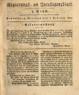 Regierungs- und Intelligenzblatt (Regensburger Wochenblatt) Mittwoch 4. Februar 1807