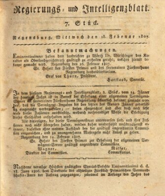 Regierungs- und Intelligenzblatt (Regensburger Wochenblatt) Mittwoch 18. Februar 1807