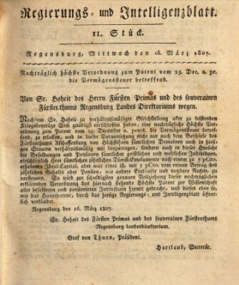 Regierungs- und Intelligenzblatt (Regensburger Wochenblatt) Mittwoch 18. März 1807