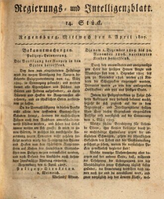 Regierungs- und Intelligenzblatt (Regensburger Wochenblatt) Mittwoch 8. April 1807