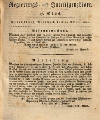 Regierungs- und Intelligenzblatt (Regensburger Wochenblatt) Mittwoch 29. April 1807