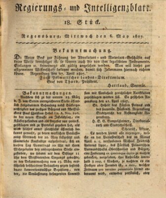 Regierungs- und Intelligenzblatt (Regensburger Wochenblatt) Mittwoch 6. Mai 1807