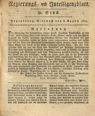 Regierungs- und Intelligenzblatt (Regensburger Wochenblatt) Mittwoch 5. August 1807