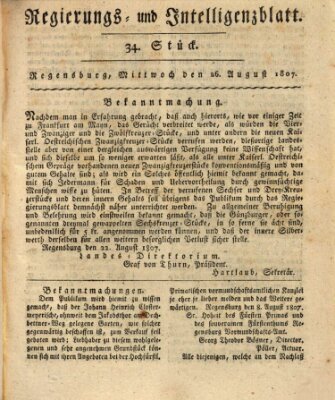 Regierungs- und Intelligenzblatt (Regensburger Wochenblatt) Mittwoch 26. August 1807