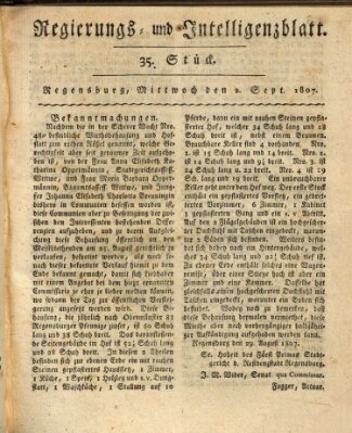 Regierungs- und Intelligenzblatt (Regensburger Wochenblatt) Mittwoch 2. September 1807