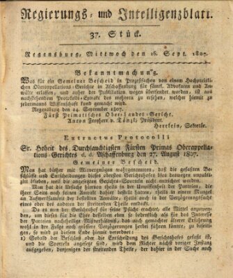 Regierungs- und Intelligenzblatt (Regensburger Wochenblatt) Mittwoch 16. September 1807