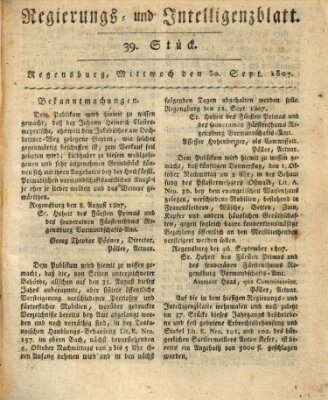 Regierungs- und Intelligenzblatt (Regensburger Wochenblatt) Mittwoch 30. September 1807