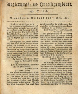 Regierungs- und Intelligenzblatt (Regensburger Wochenblatt) Mittwoch 7. Oktober 1807