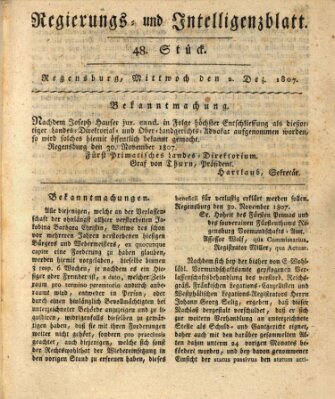 Regierungs- und Intelligenzblatt (Regensburger Wochenblatt) Mittwoch 2. Dezember 1807