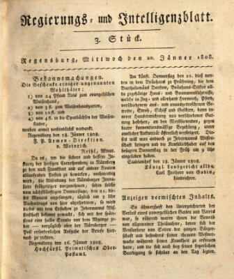 Regierungs- und Intelligenzblatt (Regensburger Wochenblatt) Mittwoch 20. Januar 1808