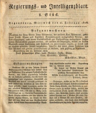 Regierungs- und Intelligenzblatt (Regensburger Wochenblatt) Mittwoch 24. Februar 1808