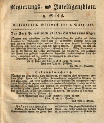 Regierungs- und Intelligenzblatt (Regensburger Wochenblatt) Mittwoch 2. März 1808