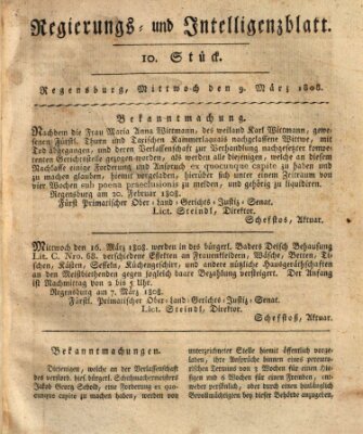 Regierungs- und Intelligenzblatt (Regensburger Wochenblatt) Mittwoch 9. März 1808