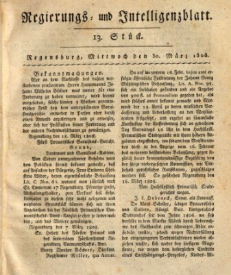 Regierungs- und Intelligenzblatt (Regensburger Wochenblatt) Mittwoch 30. März 1808