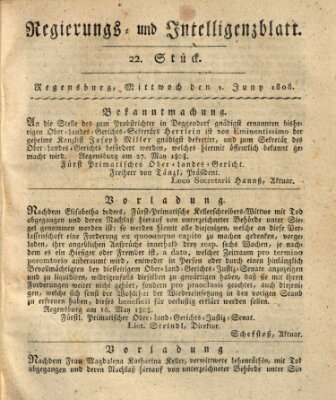 Regierungs- und Intelligenzblatt (Regensburger Wochenblatt) Mittwoch 1. Juni 1808