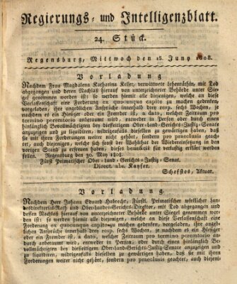 Regierungs- und Intelligenzblatt (Regensburger Wochenblatt) Mittwoch 15. Juni 1808