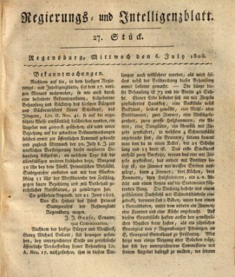 Regierungs- und Intelligenzblatt (Regensburger Wochenblatt) Mittwoch 6. Juli 1808