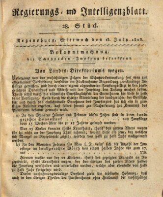 Regierungs- und Intelligenzblatt (Regensburger Wochenblatt) Mittwoch 13. Juli 1808