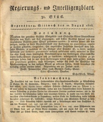 Regierungs- und Intelligenzblatt (Regensburger Wochenblatt) Mittwoch 10. August 1808