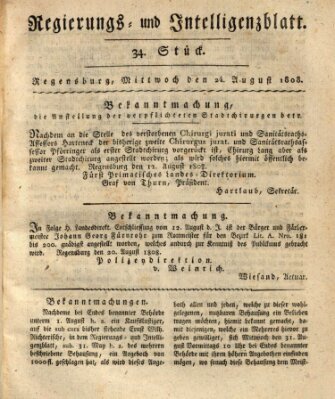 Regierungs- und Intelligenzblatt (Regensburger Wochenblatt) Mittwoch 24. August 1808