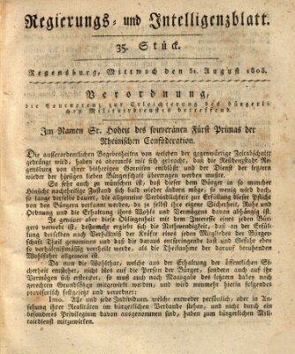 Regierungs- und Intelligenzblatt (Regensburger Wochenblatt) Mittwoch 31. August 1808