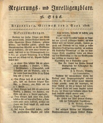 Regierungs- und Intelligenzblatt (Regensburger Wochenblatt) Mittwoch 7. September 1808