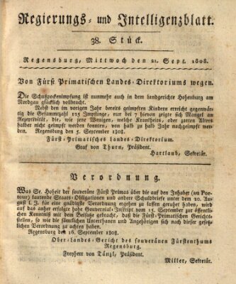 Regierungs- und Intelligenzblatt (Regensburger Wochenblatt) Mittwoch 21. September 1808