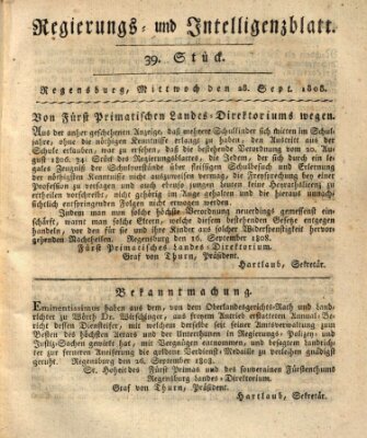 Regierungs- und Intelligenzblatt (Regensburger Wochenblatt) Mittwoch 28. September 1808