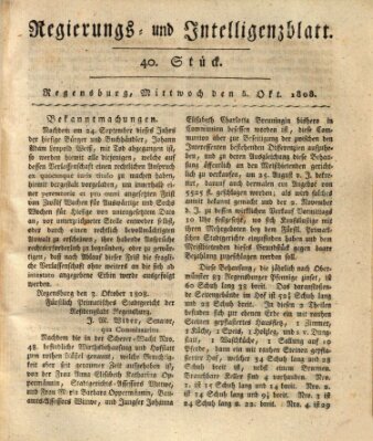 Regierungs- und Intelligenzblatt (Regensburger Wochenblatt) Mittwoch 5. Oktober 1808