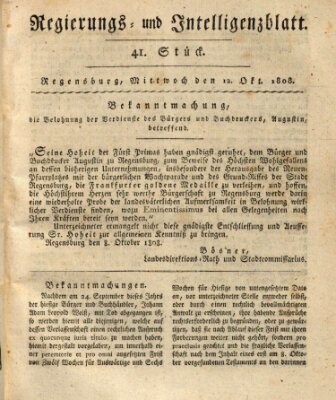 Regierungs- und Intelligenzblatt (Regensburger Wochenblatt) Mittwoch 12. Oktober 1808