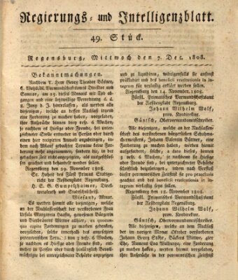 Regierungs- und Intelligenzblatt (Regensburger Wochenblatt) Mittwoch 7. Dezember 1808