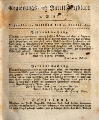 Regierungs- und Intelligenzblatt (Regensburger Wochenblatt) Mittwoch 11. Januar 1809