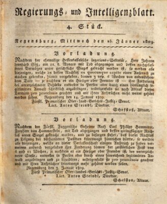 Regierungs- und Intelligenzblatt (Regensburger Wochenblatt) Mittwoch 25. Januar 1809