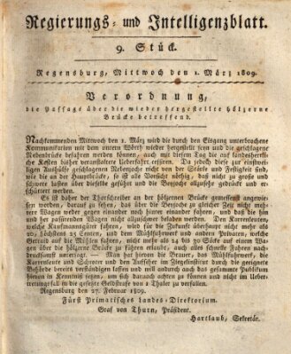 Regierungs- und Intelligenzblatt (Regensburger Wochenblatt) Mittwoch 1. März 1809